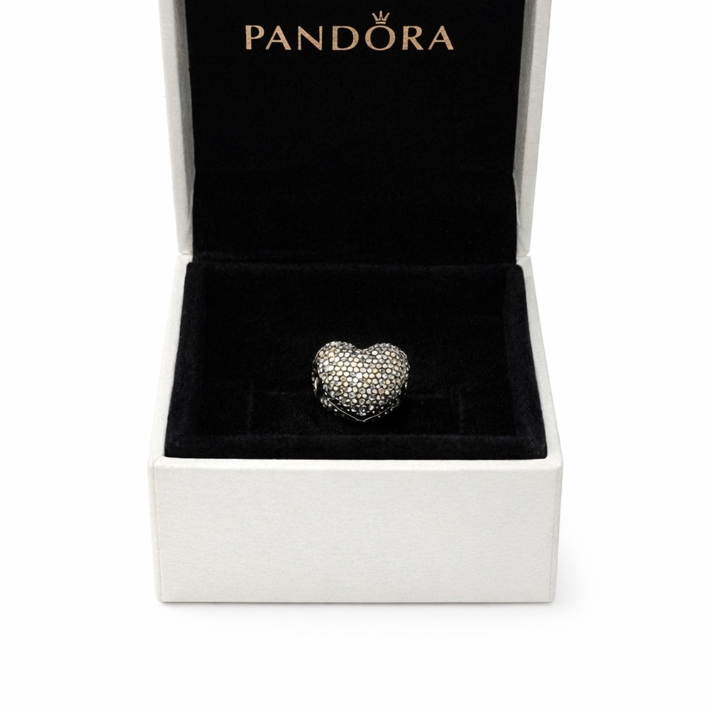 Pandora Retired Pavé Heart Clip Charm Clear CZ Sterling 925 - Picture 7 of 12
